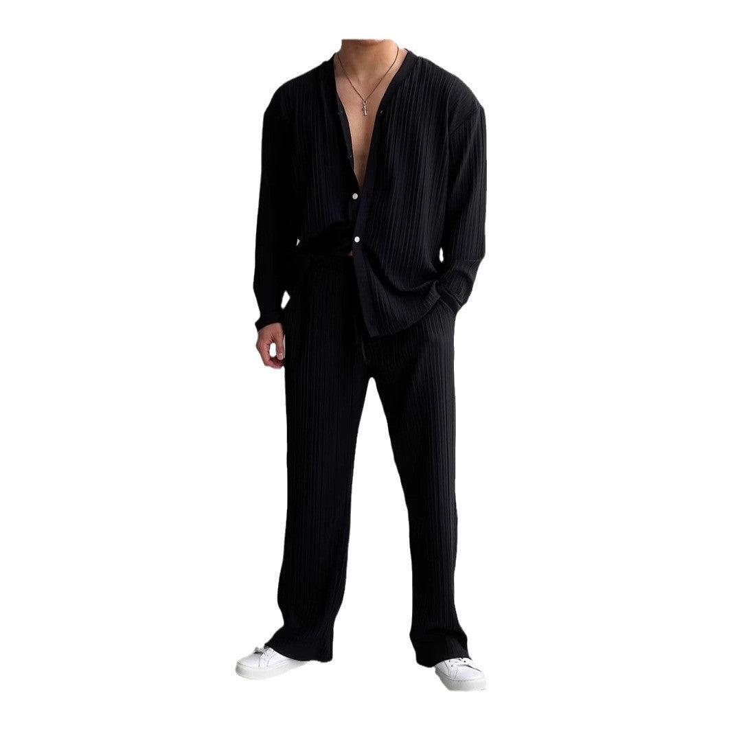 Men's Casual Button Shirt Long Sleeve Trousers Suit