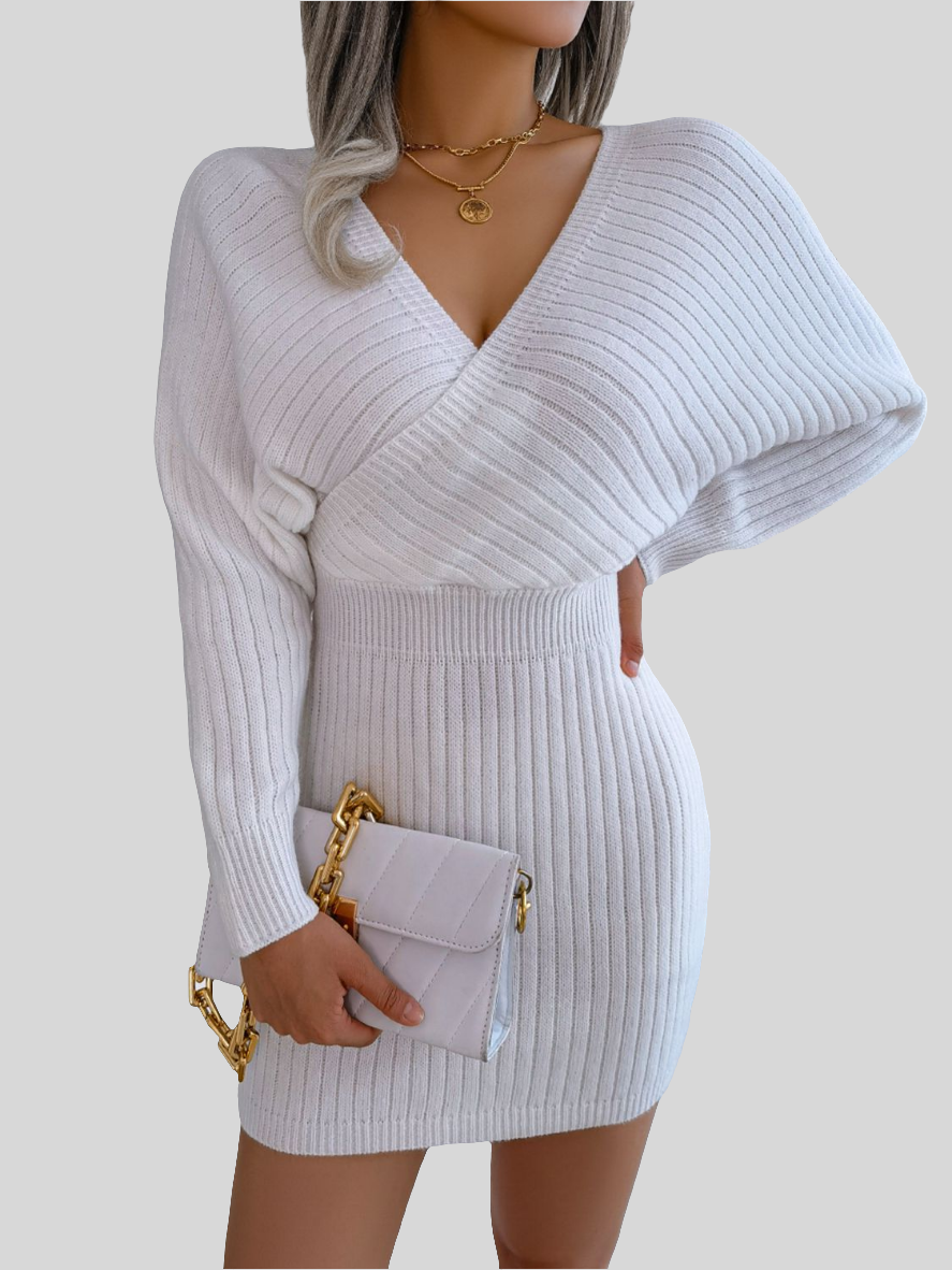 Rib-Knit Dolman Sleeve Sweater Dress