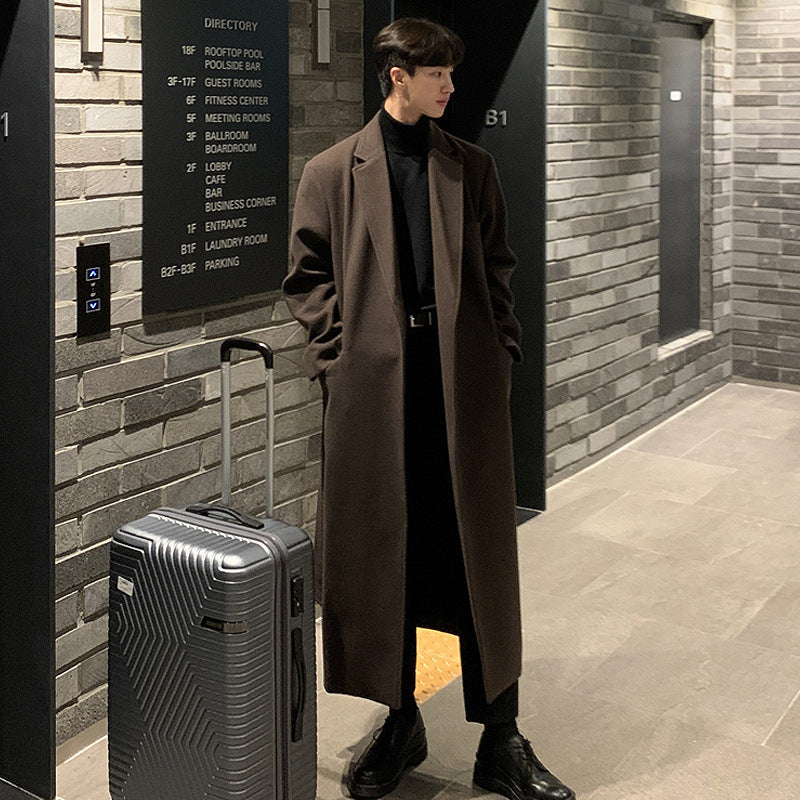 Thickened Belt Woolen Coat Men